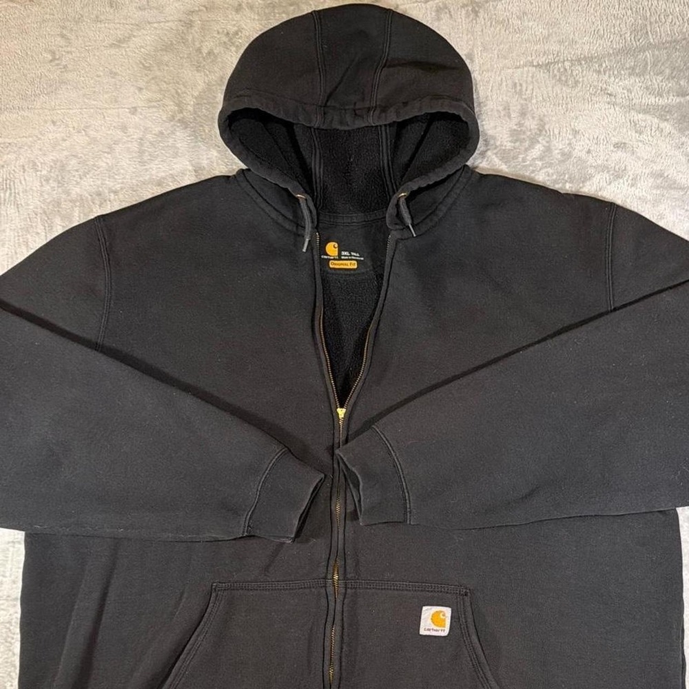 Vintage Carhartt Thermal-Lined Military Zip Hoodie | Black | 3XL